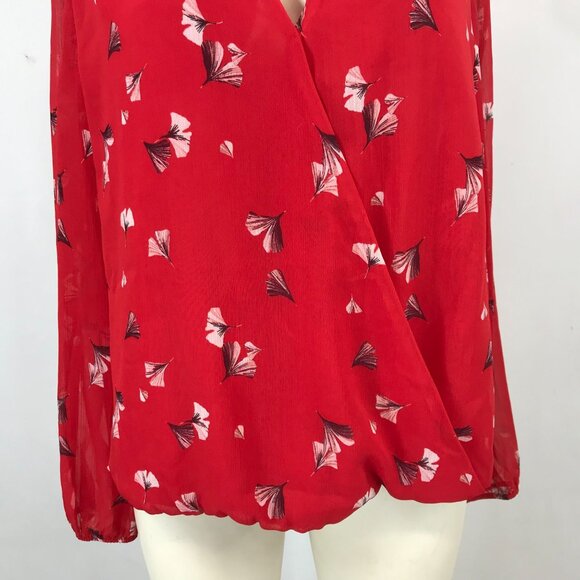 BANANA REPUBLIC- WOMEN'DS XL - RED FLORAL LONG SLEEVE CRISS CROSS WRAP TOP - Picture 3 of 7